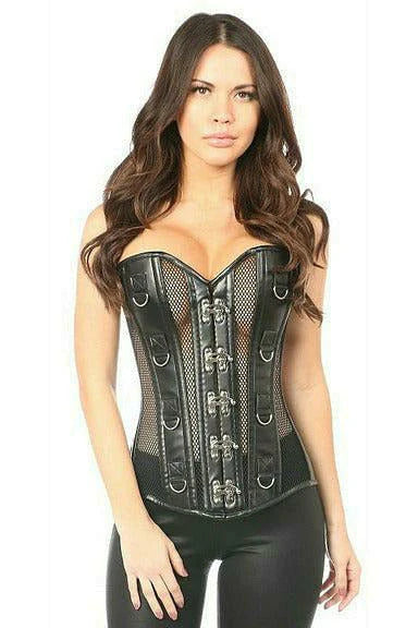 Faux Leather & Fishnet Steel Boned Corset