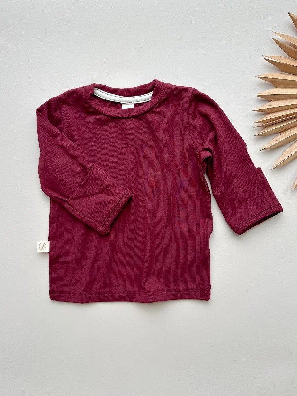 *Preorder* Long Sleeve T-shirt or Bodysuit with Mittens | Baby & Toddler | Luxury Bamboo | Merlot