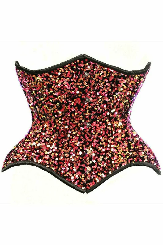 Multi Pink Sequin Curvy Cut Waist Cincher Corset