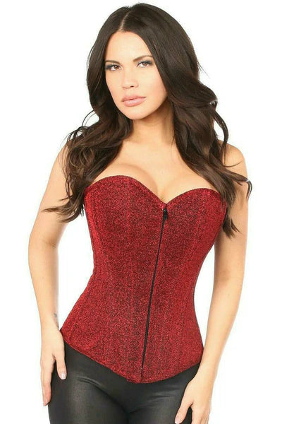 Red Glitter Front Zipper Corset