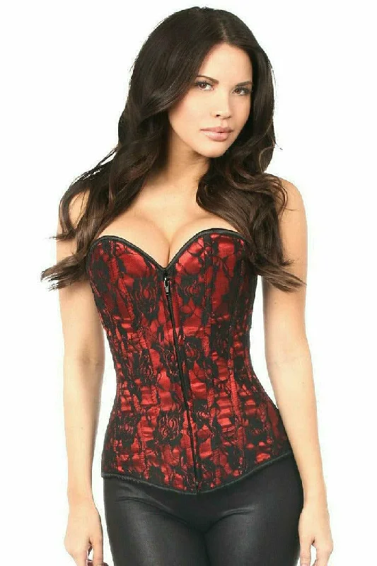 Red Lace Front Zipper Corset