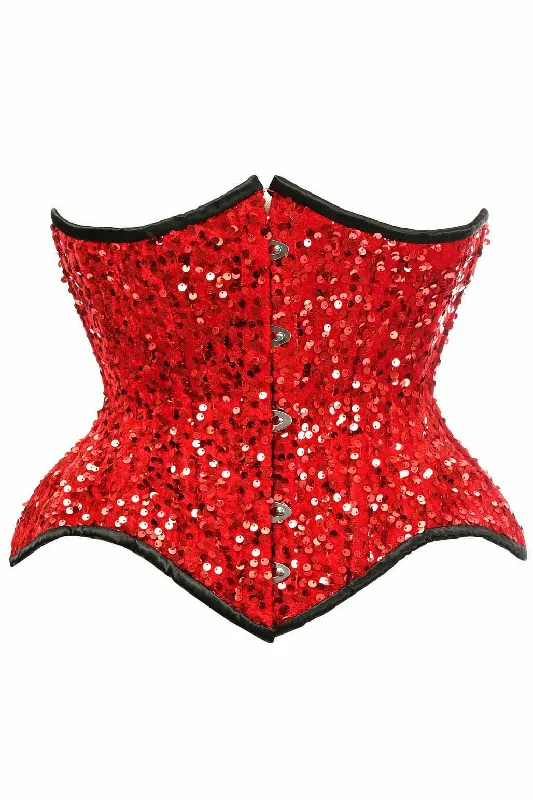 Red Sequin Curvy Cut Waist Cincher Corset