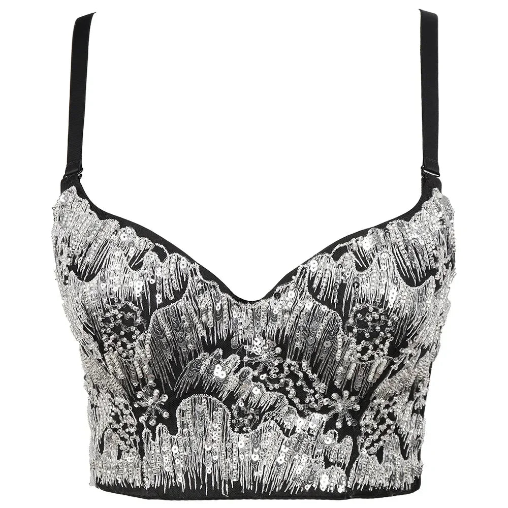 Silvery Wave & Spring Flowers Glamour Corset Tops