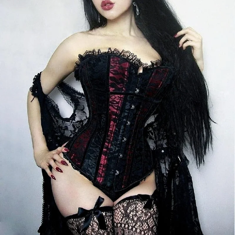 Women's Gothic Buckles Lace Overbust Corsets