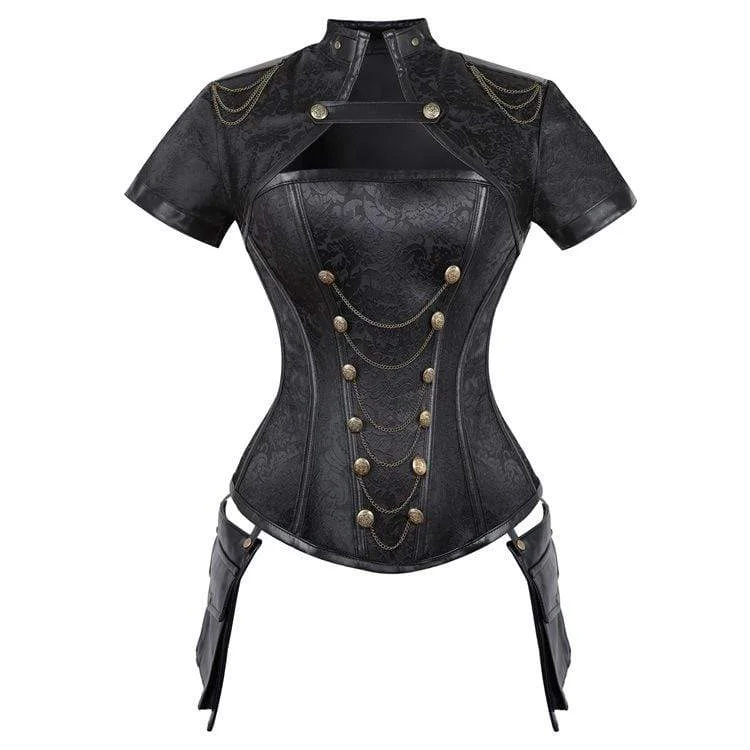 Women's Gothic Floral Sleeved High Collar Overbust Corsets