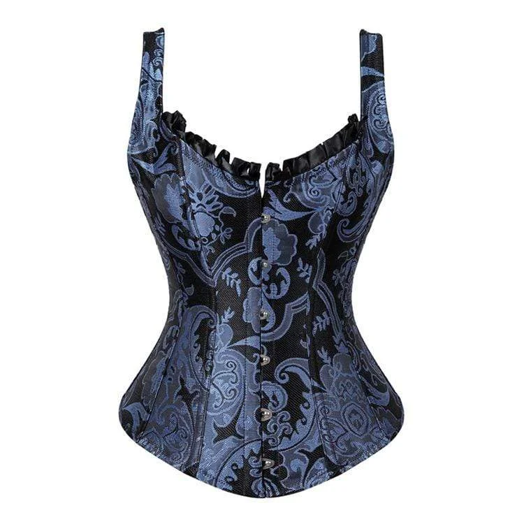 Women's Gothic Jacquard Overbust Corsets Blue