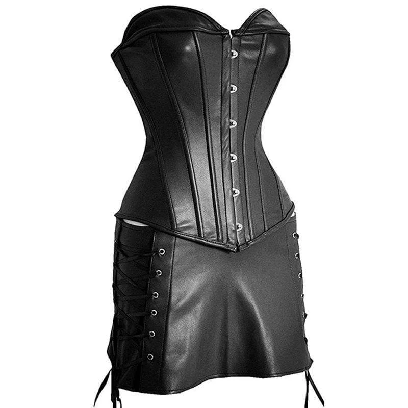 Women's Lace-up Faux Leather Overbust Corsets