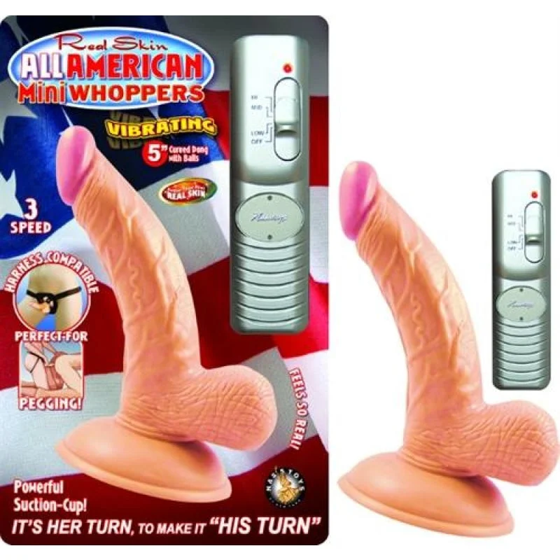 All American Mini Whoppers Vibrating 5-Inch Curved Dong With Balls-Flesh