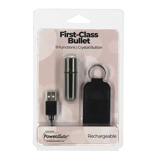 First Class Mini Rechargeable Bullet w/Crystal - 9 Functions Gun Metal