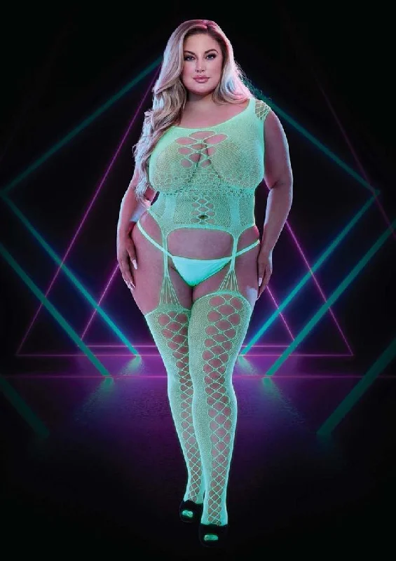 Glow-in-the-Dark Faux Lace up Bodystocking