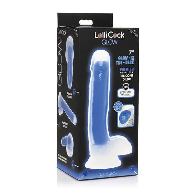 Lollicock Glow-in-the-Dark Silicone Dildo w/ Balls 7in Blue