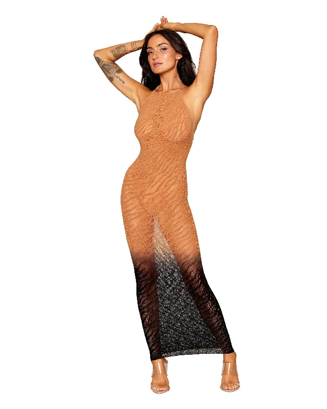 Ombre Zebra Knit Bodystocking Gown