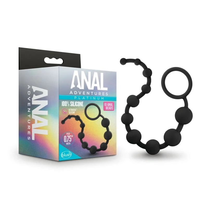 Anal Adventures - Platinum Silicone 10 Anal Beads - Black