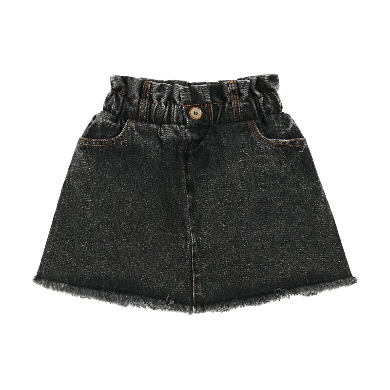 Analogie Fringe Denim Skirt - Structured Black Denim