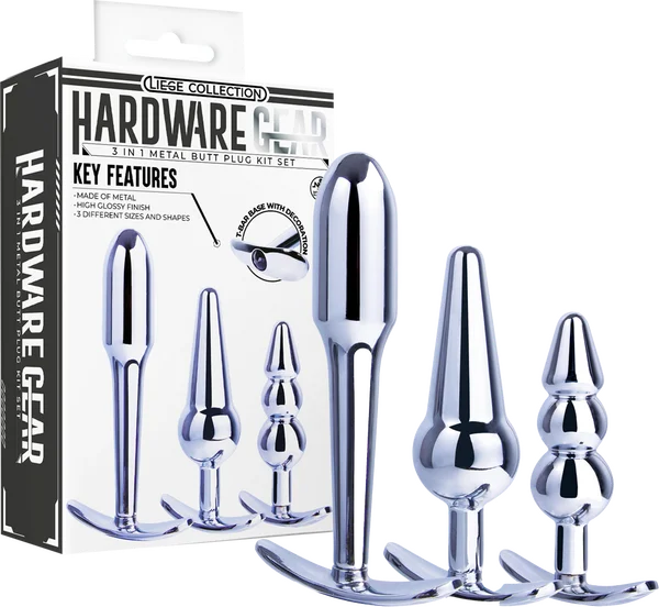 Hardware Gear - 3 in 1 Metal Butt Plug Kit Set - Silver