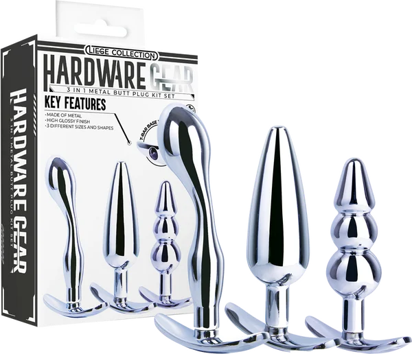 Hardware Gear - 3 in 1 Metal Butt Plug Kit Set - Silver