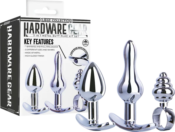 Hardwear Gear - 3 in 1 Metal Butt Plug Kit Set - Silver