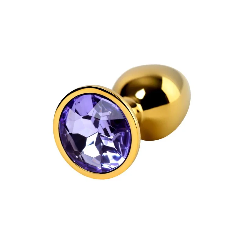 Metal - Gold Metal Anal Plug with Amethyst Crystal