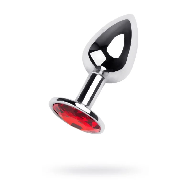 Metal - Silver Metal Anal Plug with Red Ruby Gem