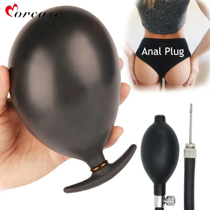 Oversized Silicone Anal Plug Inflate Butt Expandable Anal Dilator Air-filled Large Pump Dildo Sex Balls Toys For Women Men Gays (Black)