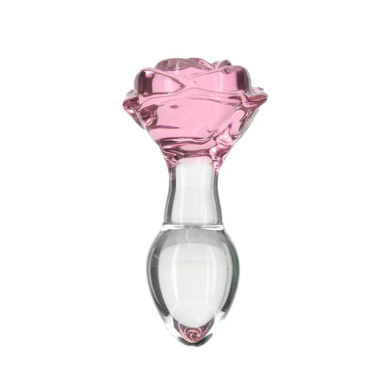 Pillow Talk - Rosy Luxurious Glass Anal Plug w Clear Gem