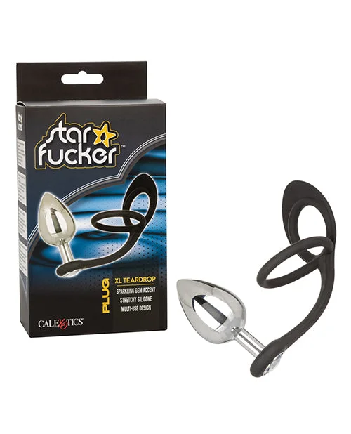 Star Fucker Xl Teardrop Gem Plug W/silicone Enhancer - Black